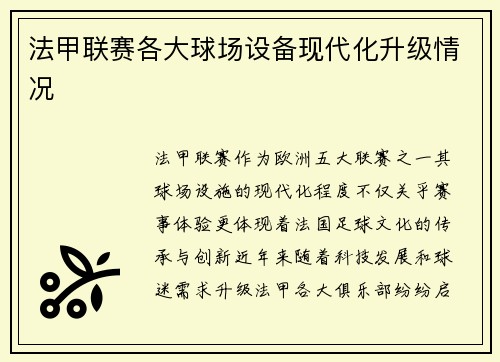 法甲联赛各大球场设备现代化升级情况