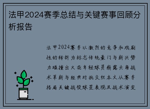 法甲2024赛季总结与关键赛事回顾分析报告